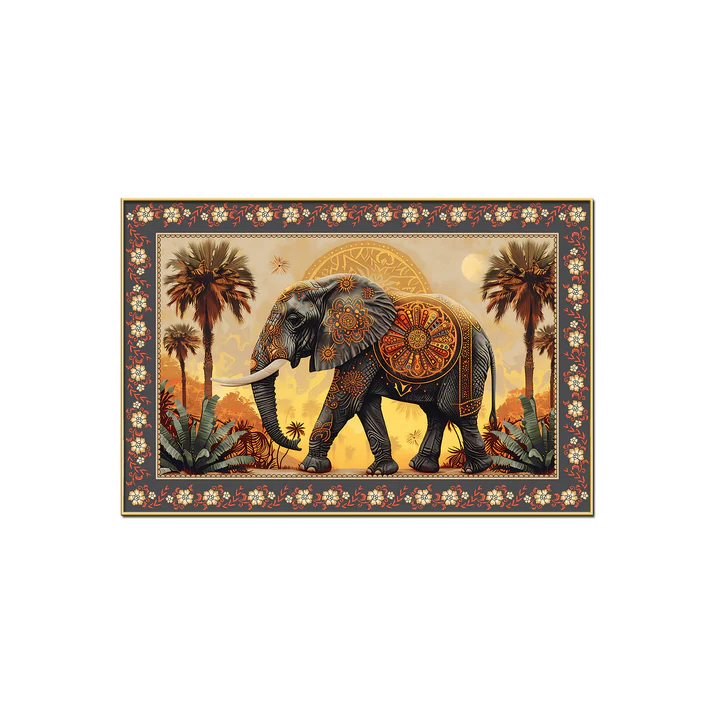 Mandala Design Elephant in Sunset Floral Border Canvas Wall Painting - Image 5