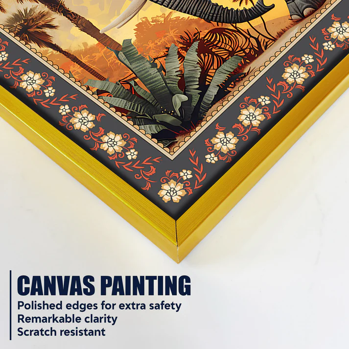 Mandala Design Elephant in Sunset Floral Border Canvas Wall Painting - Image 6