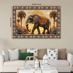 Mandala Design Elephant in Sunset Floral Border Canvas Wall Painting