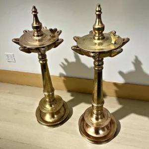 Antique Brass Rare Samay with Lid | Traditional pair of Dhakkan wala Samaya | Pittal Lamps